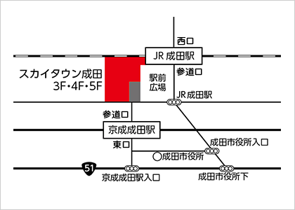 成田市文化芸術センター なごみの米屋 スカイタウンホールへの地図